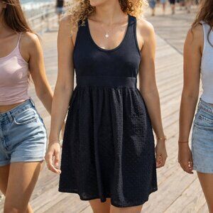 Alice + Olivia Tank Skater Mini Dress Black Dobby with Pockets Womens Size XS